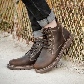 Vintage Men's Leather Boots Worke High-top Shoes (Option: Dark Brown-38)