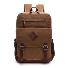 Men's Laptop Backpack Wash Canvas Solid Color (Color: Brown)