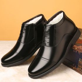 Winter Real Leather With Fleece Lining Men's Cotton Shoes (Option: Black-38)