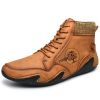 Spring Autumn High Top Leather Shoes Winter Fleece Martin Boots Men Casual Sport Waterproof 38-48 Sock Mouth Outdoor Retro Cozy