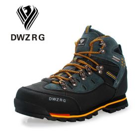 DWZRG Men Hiking Shoes Waterproof Leather Shoes Climbing & Fishing Shoes New Popular Outdoor Shoes Men High Top Winter Boots (Color: Black Yellow)
