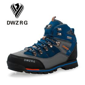 DWZRG Men Hiking Shoes Waterproof Leather Shoes Climbing & Fishing Shoes New Popular Outdoor Shoes Men High Top Winter Boots (Color: Gray Navy)
