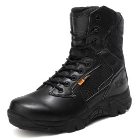 High Quality Military Leather Combat Boots for Men Combat Bot Infantry Tactical Boots Askeri Bot Army Bots Army Shoes Waterproof (Color: Black)