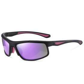 Sports Sunglasses Polarized Photochromic Night Vision Sunglasses (Color: Black frame purple film)