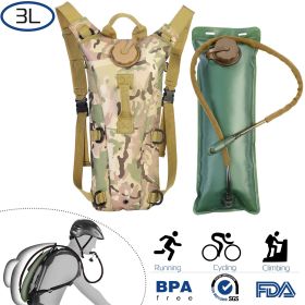 Tactical Hydration Pack 3L Water Bladder Adjustable Water Drink Backpack (Color: Military)