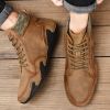 Spring Autumn High Top Leather Shoes Winter Fleece Martin Boots Men Casual Sport Waterproof 38-48 Sock Mouth Outdoor Retro Cozy