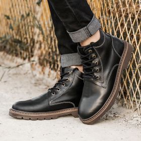 Vintage Men's Leather Boots Worke High-top Shoes (Option: Black-38)